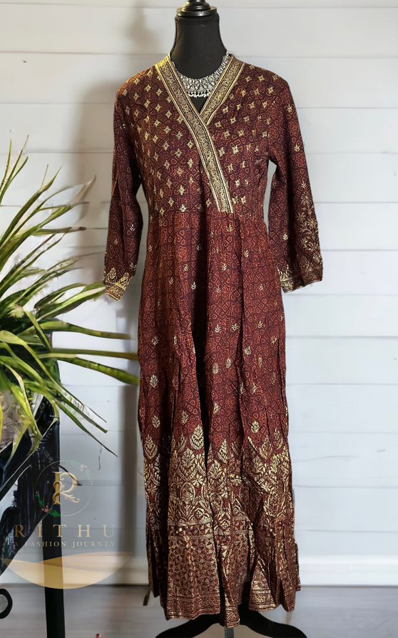 BIBA Brown Flared Printed Kurta