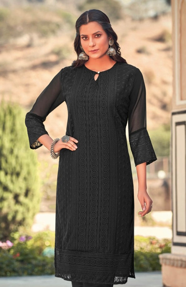 BLACK GEORGETTE KURTA WITH CHIKANKARI WORK