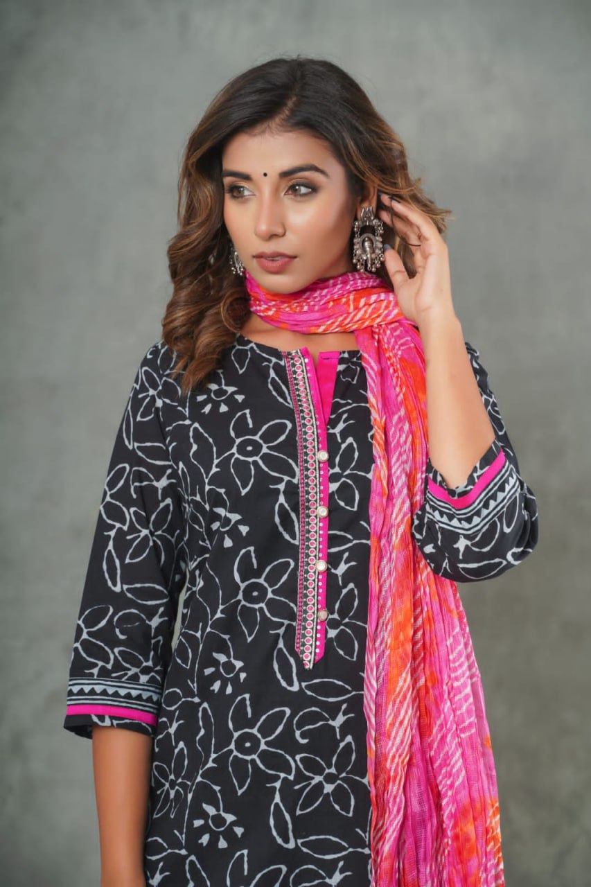 Black Cotton Three Piece Set