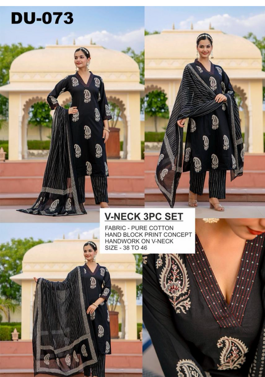 Black Cotton Three Piece Set