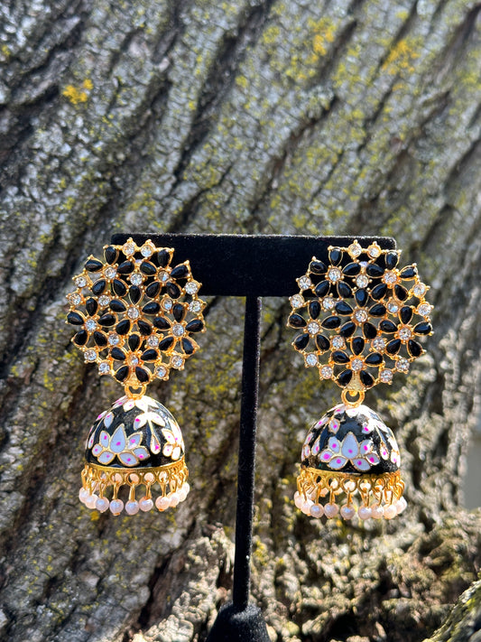 Black Meenakari Jhumka