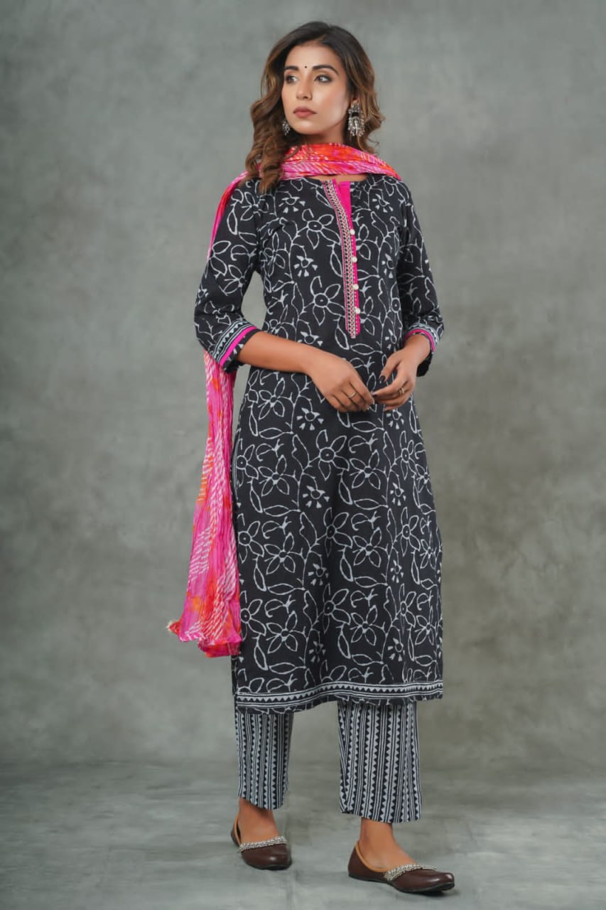 Black Cotton Three Piece Set