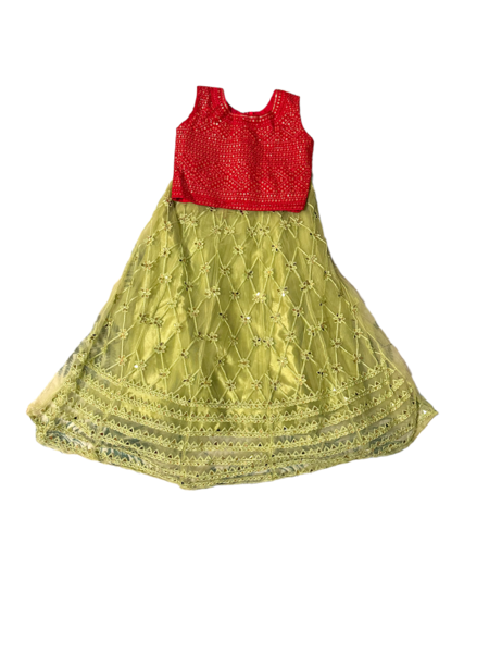PARTY WEAR CROP TOP,SKIRT&DUPATTA,SLEEVES ATTACHED