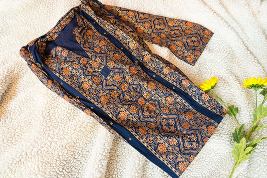 NAVY BLUE KURTA WITH PRINTED WORK & BEADS