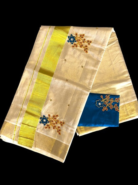KERALA SET SAREE WITH DESIGNER BLOUSE PIECE