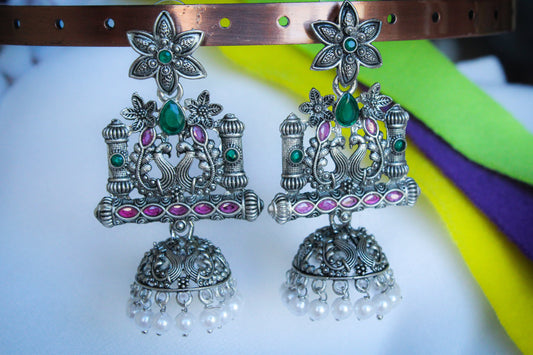 PEACOCK OXIDIZED PEACOCK EARRING