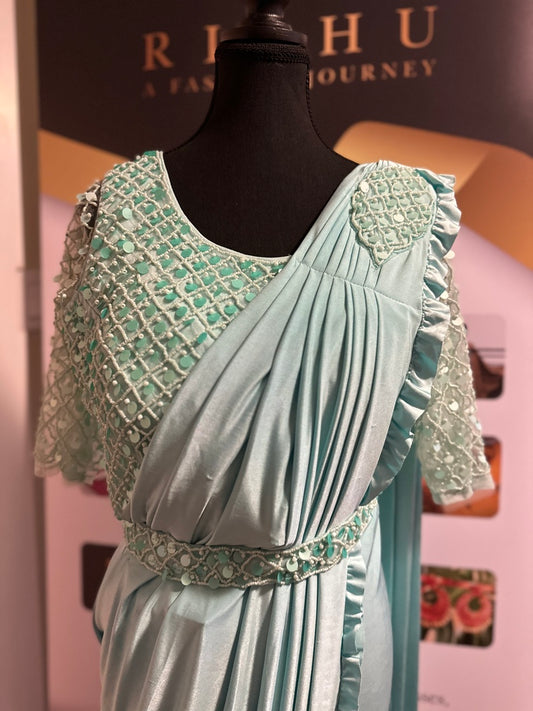 STUNNING READY TO WEAR SAREE WITH READYMADE BLOUSE & BELT