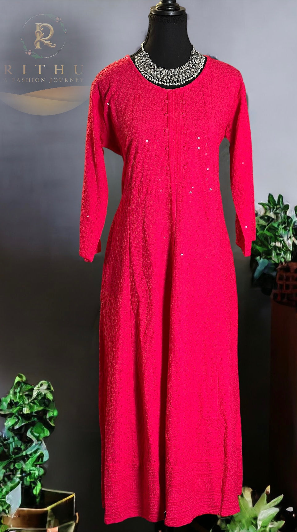 RAYON SCHIFFLI WORK  KURTA WITH POCKET