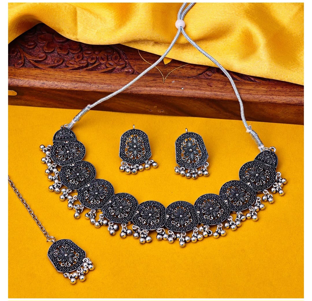Oxidized Necklace Set with Tikka