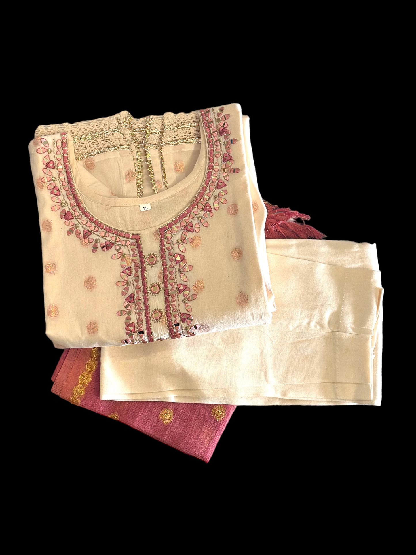 Ethnic Yoke Design Kurta With Trouser & Dupatta