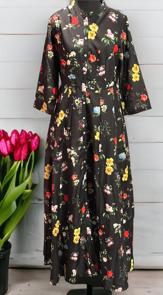 Black Poly Cotton Flared Dress