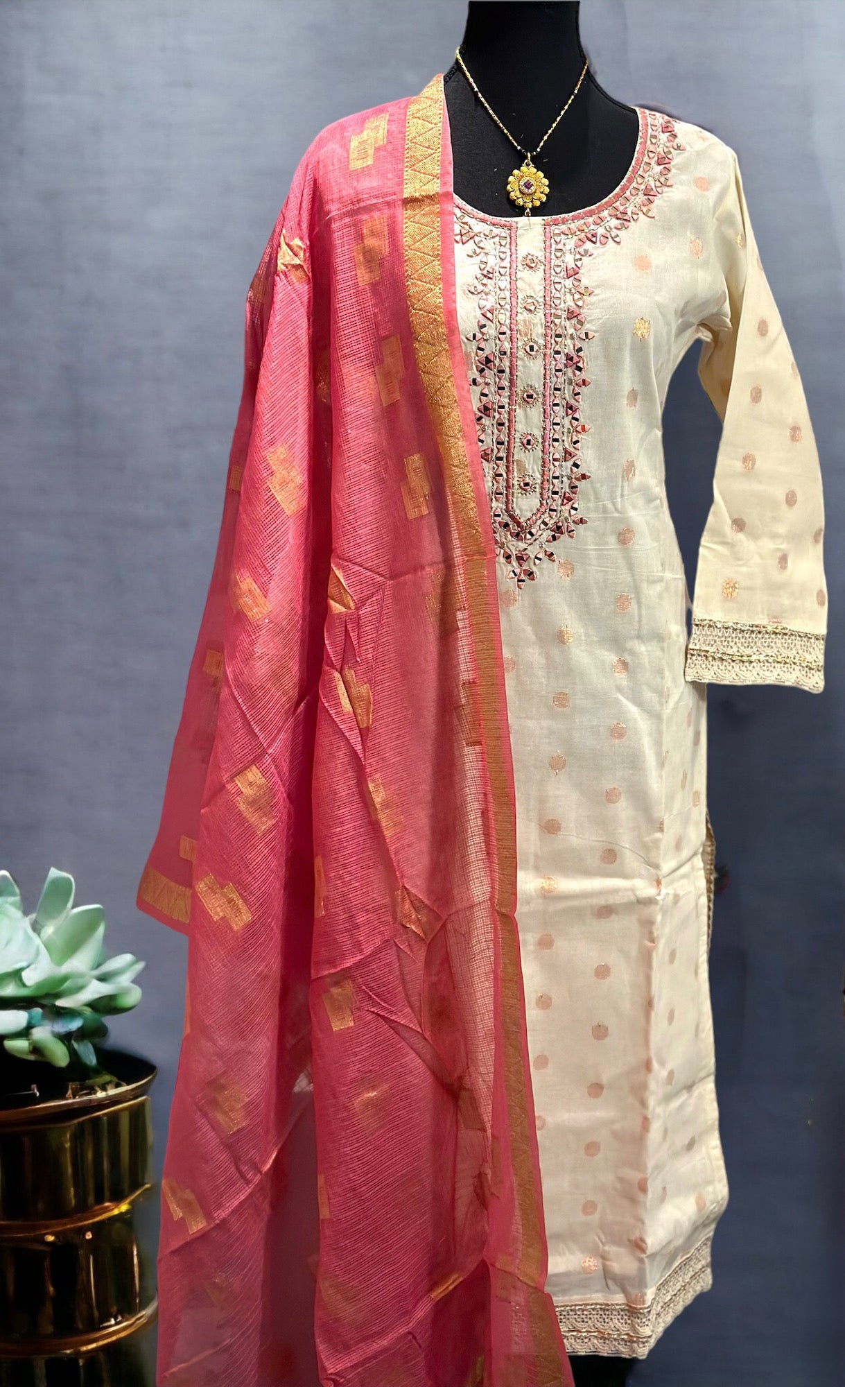 Ethnic Yoke Design Kurta With Trouser & Dupatta