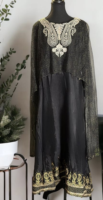 Black & Gold Yoke Design Layered A-Line Kurta